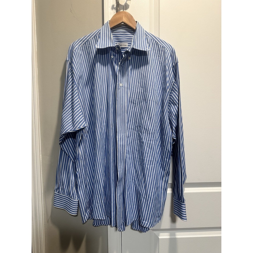 Bullock & Jones Men's Button Up Striped Blue 100% Imported‎ Cotton XL